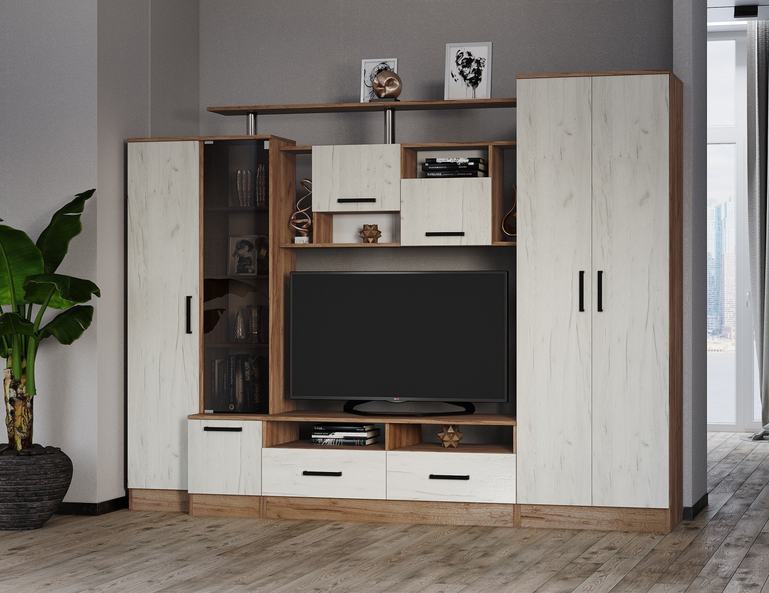 Стенка в гостиную Оскар-5, дуб крафт табачный