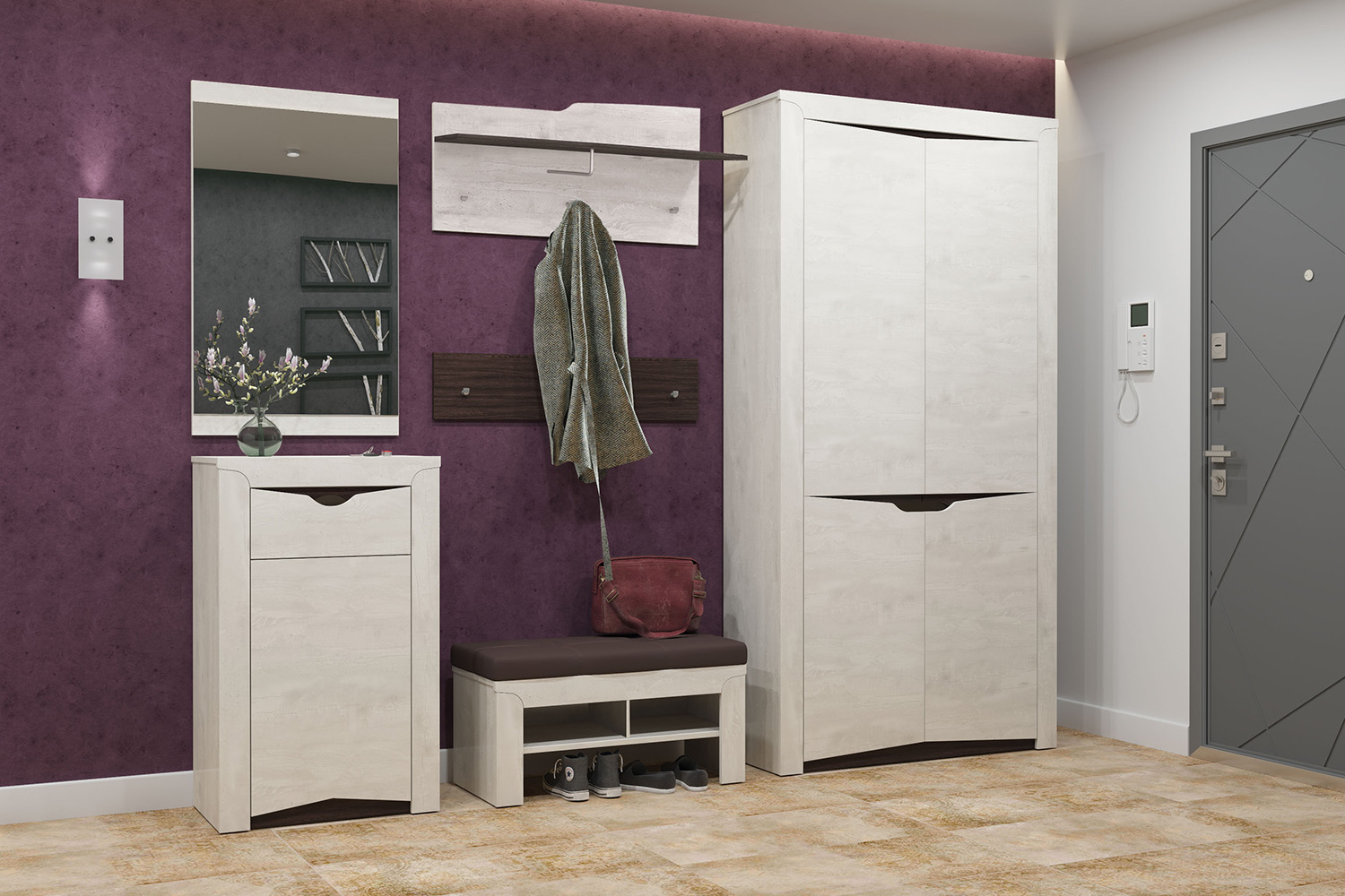 Вешалка Лючия 33.24, Бетон пайн белый, Венге