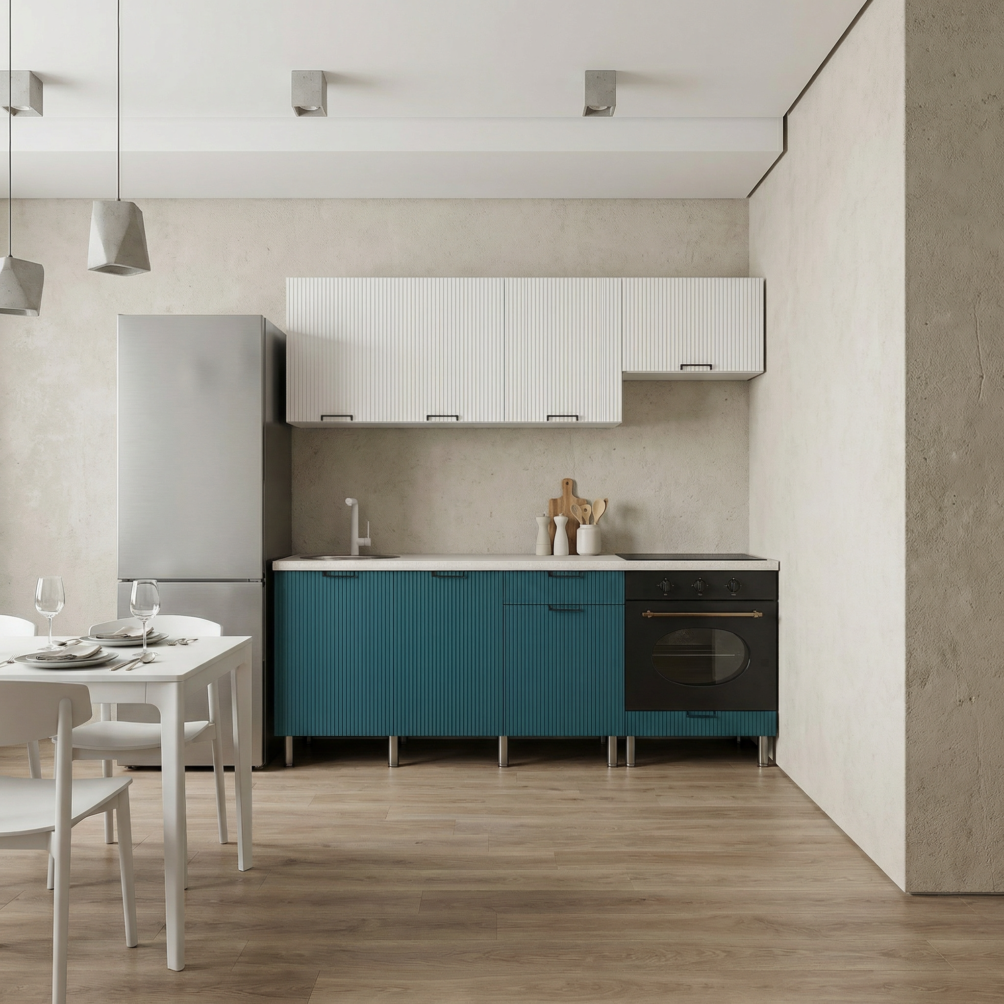 Кухонный гарнитур "Кампео" (со столешницей 38 мм), Белый снег, Бриз