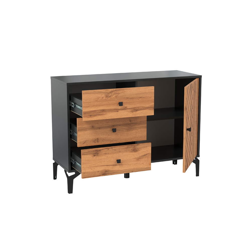 Комод Лофт 59.02, Черный, Дуб вотан