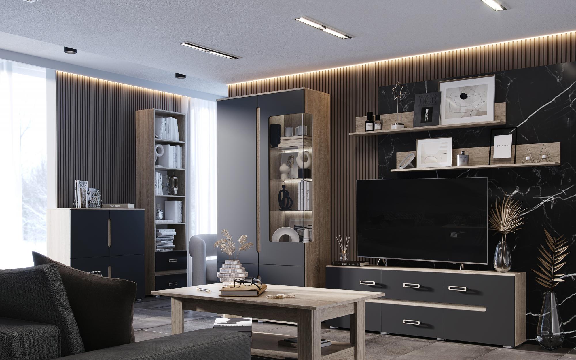 Гостиная Ким Вариант №1, Графит софт, Сонома