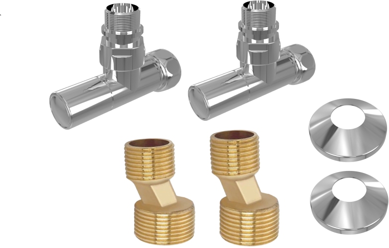 Комплект 2шт.: вентиль круглый г/ш 3/4х1/2, эксцентрик 3/4х1/2, отражатель 3/4, цвет хром
