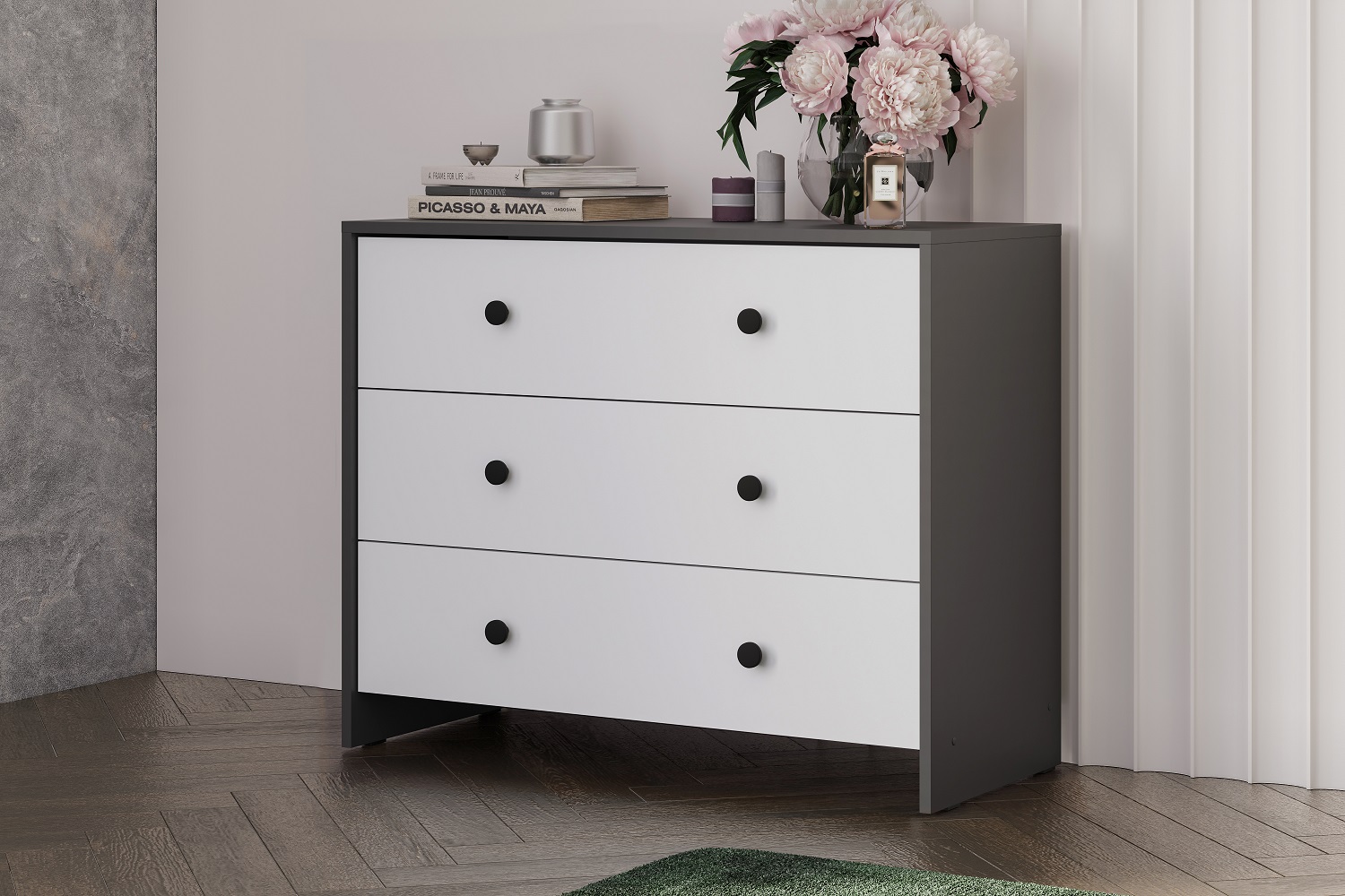 Комод 3 ящика Дольче Графит, Белый