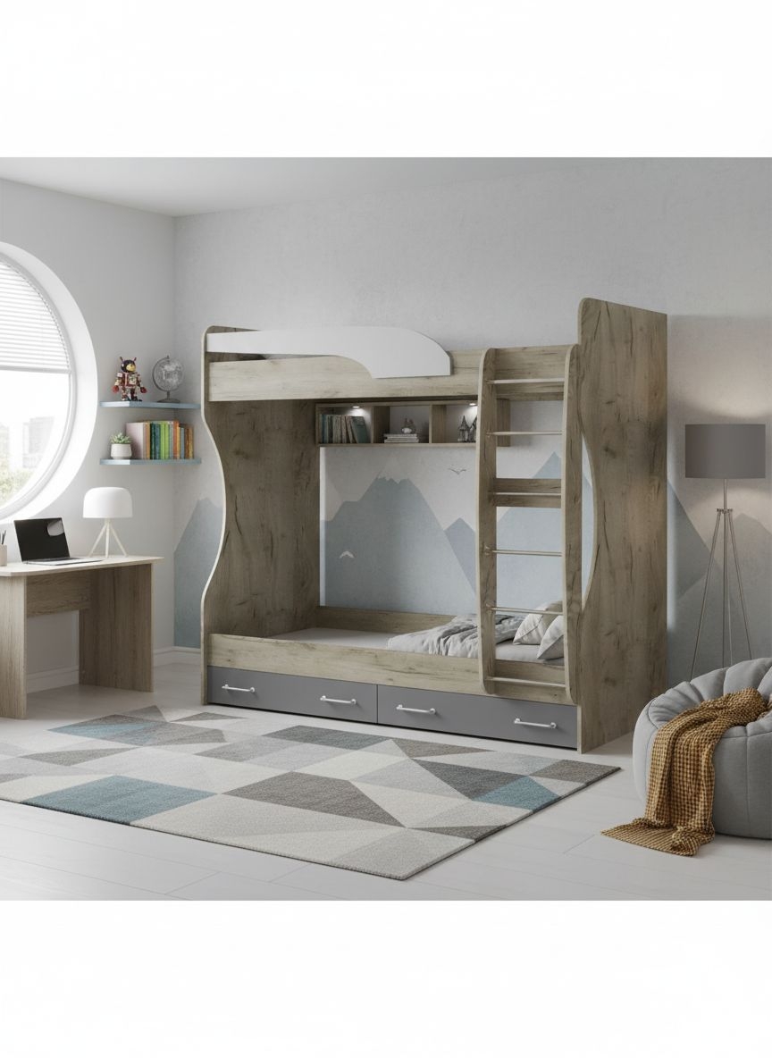 Кровать двойная Колибри Лофт дуб крафт серый/графит серый+камень серый