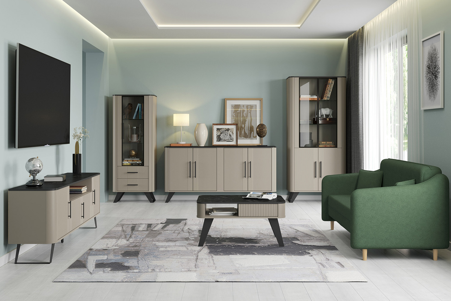 Шкаф-витрина Фиделия 76.01, Серый камень, Мрамор черный