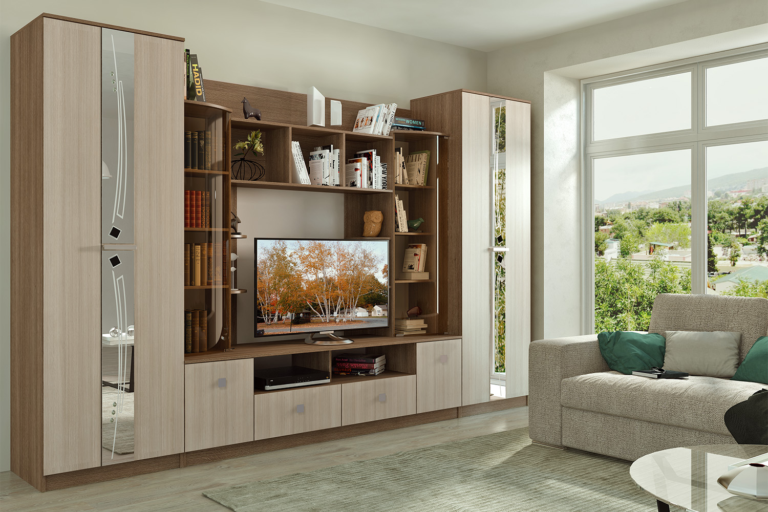 Гостиная Венеция, Ясень шимо светлый, Ясень шимо темный