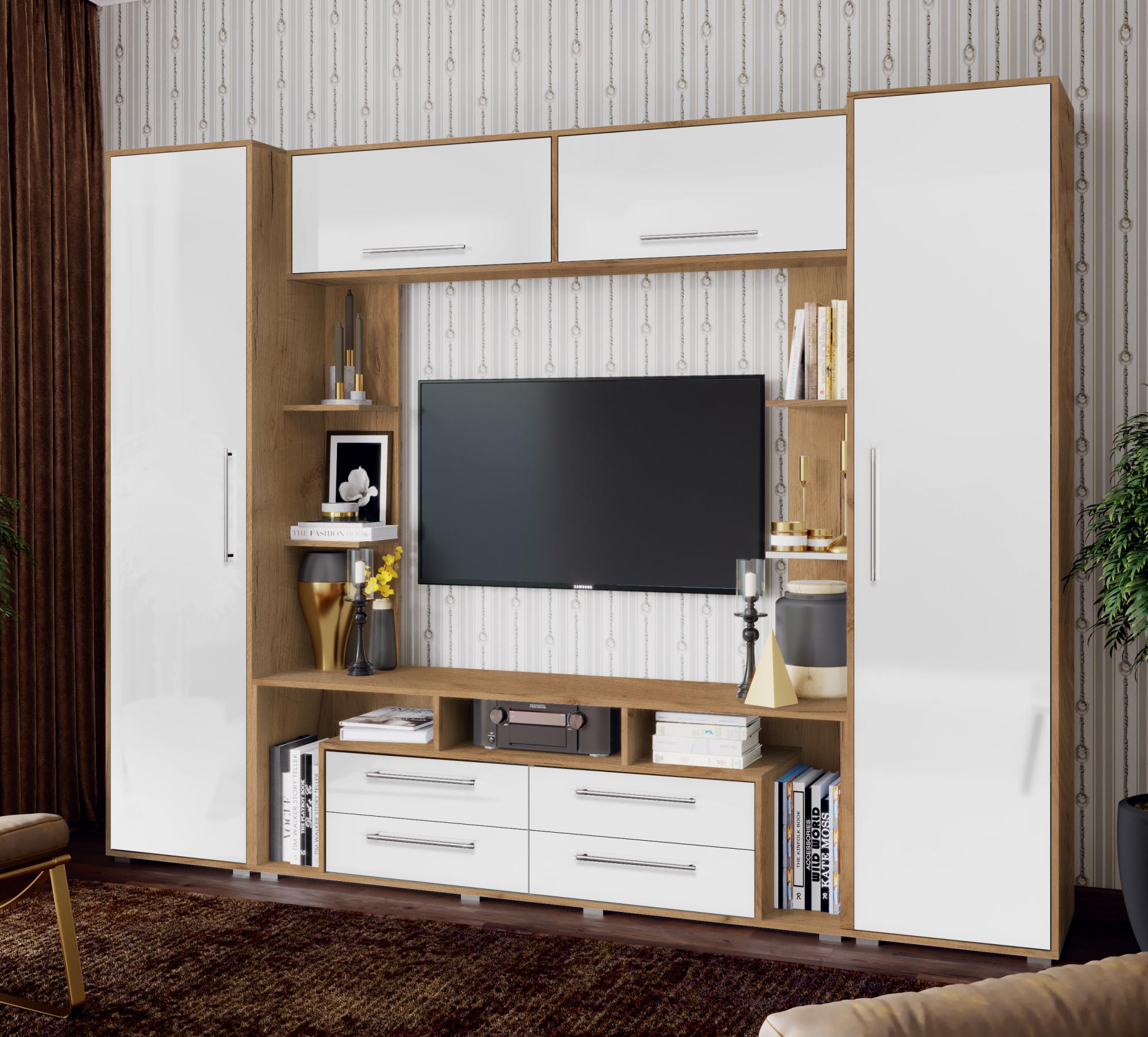 Гостиная Гармония, Белый глянец холодный, Дуб Крафт