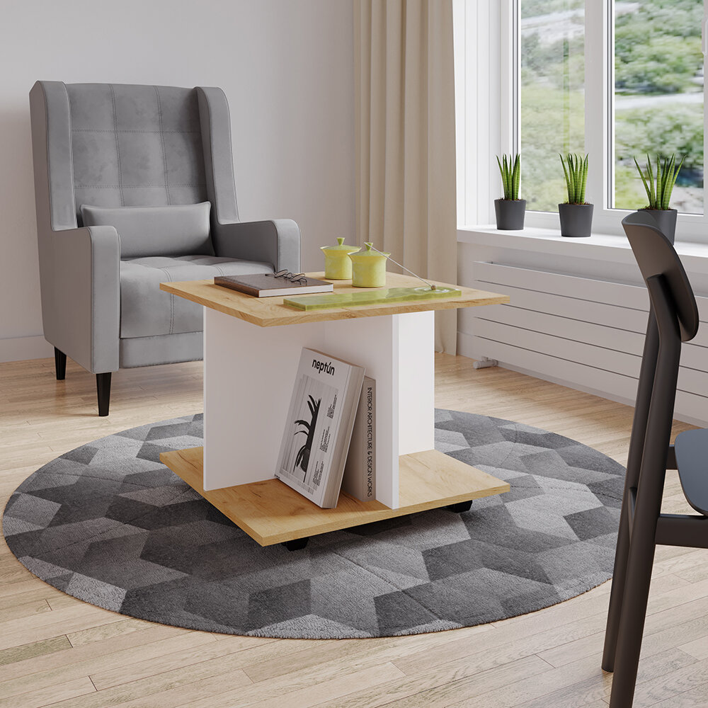 Журнальный стол Консул-10, белый / дуб крафт золотой