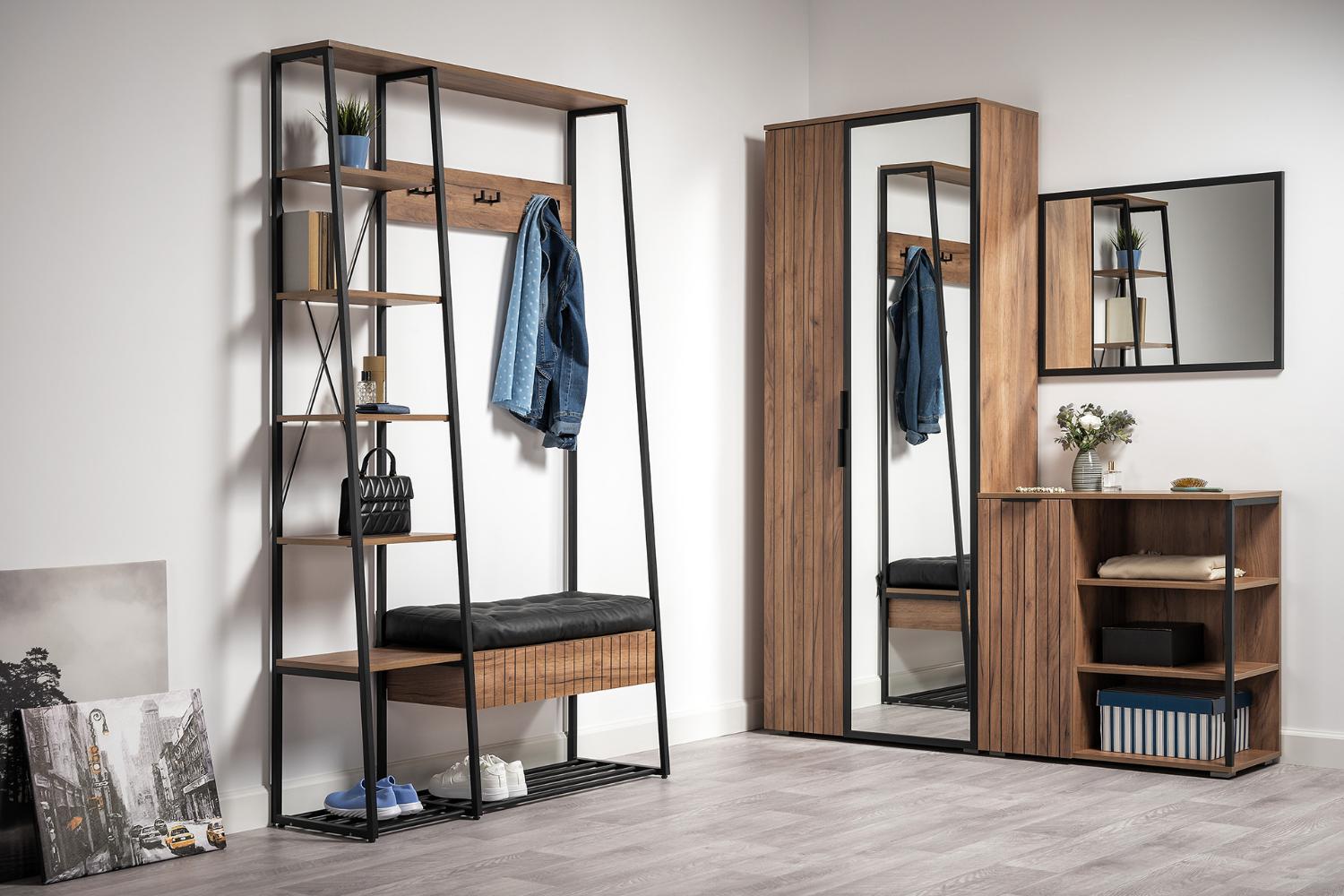 Гранд Прихожая 15.124 N Дуб Крафт табачный, Кожзам HOLST Black