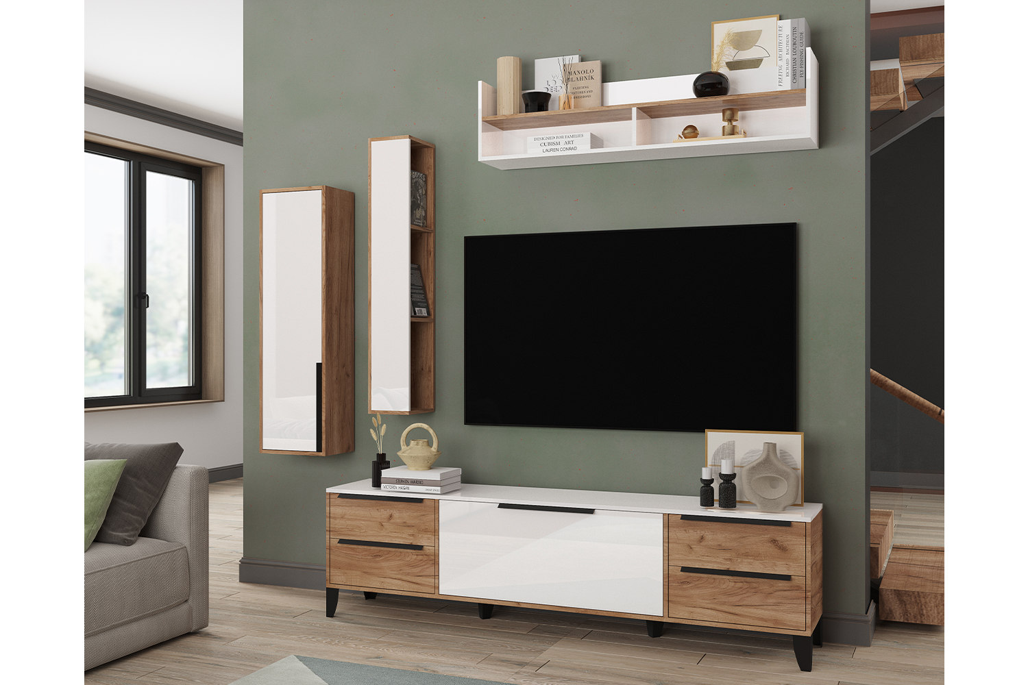 Шкаф торцевой Малави МШТ, Дуб крафт табачный, Белый глянец