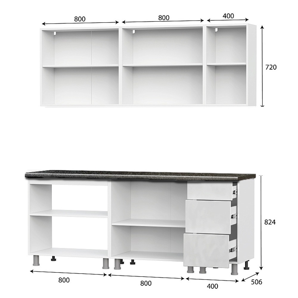 Кухонный гарнитур "Модерн New" (2,0м) (со столешницей 26 мм) Белый/Белый глянец/Черный