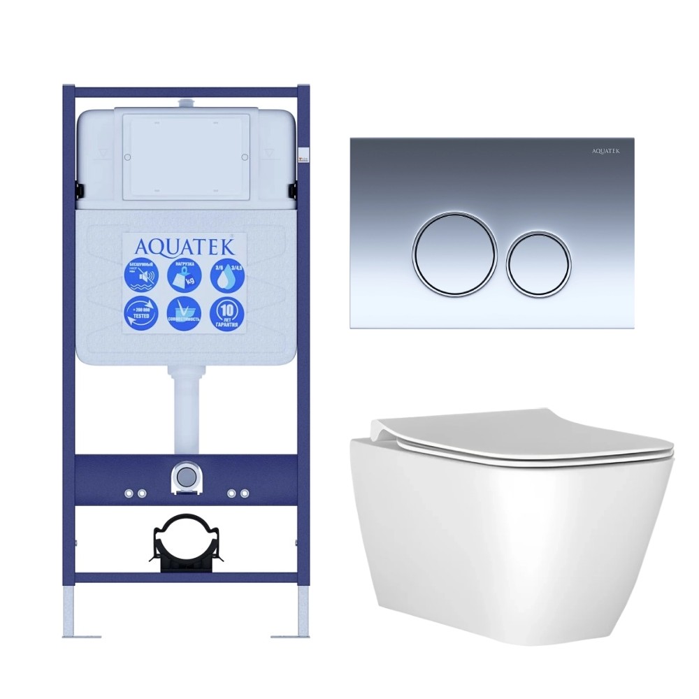 ST533018 Промо-сет 4 в 1 Ideal Standard + Aquatek (Унитаз T533001 i.life B с крышкой + Панель смыва KDI-0000018 + Инсталляция INS-0000012 + Крепёж)