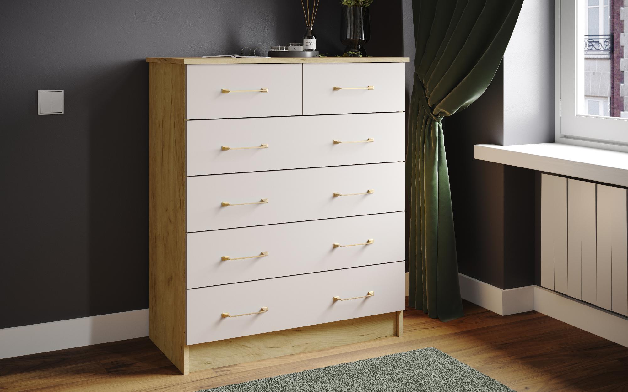 Комод Катрин-5 (К), Дуб крафт золотой, кашемир