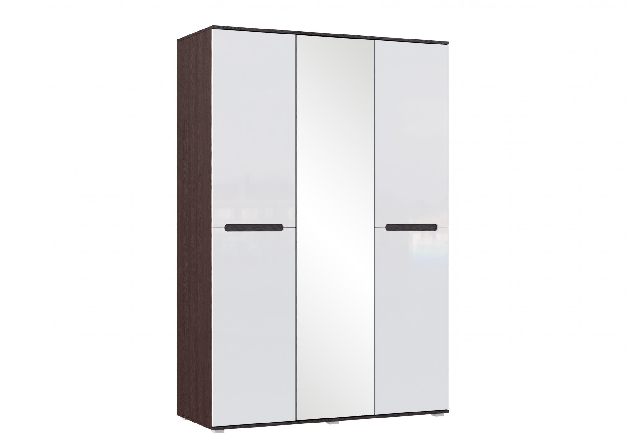 Шкаф трехстворчатый Ким, Белый глянец холодный, Венге
