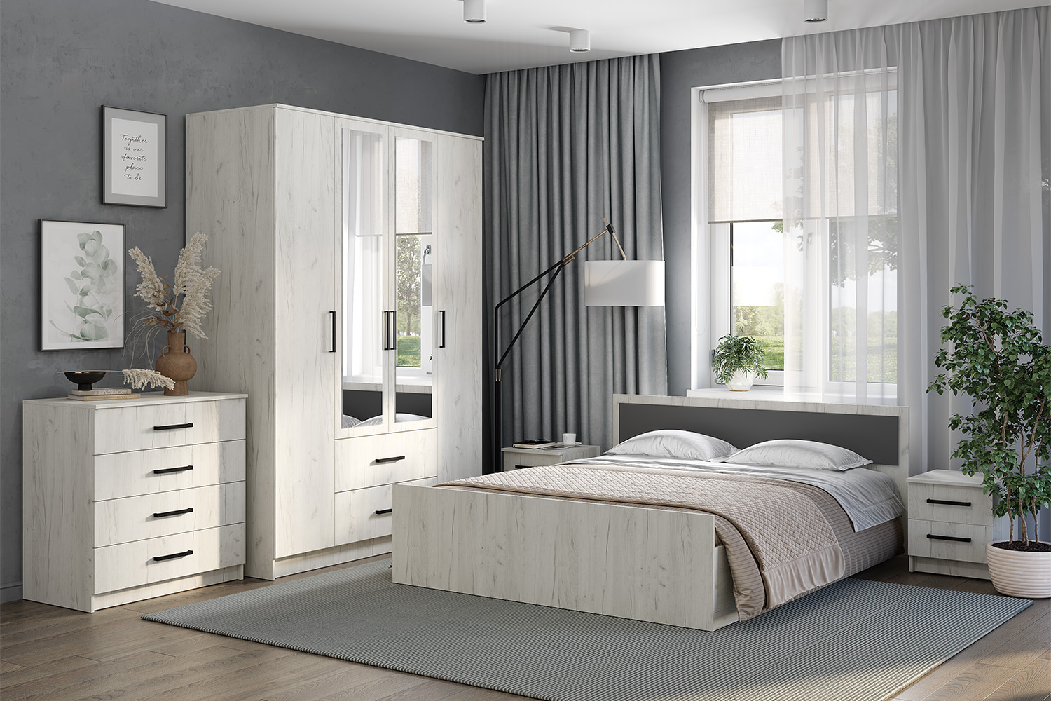 Шкаф 4-х створчатый Фиеста, Дуб крафт белый