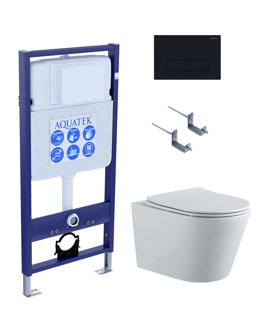 SET AQUATEK ВЕГА-1905-017 (рама AQUATEK Standard INS-0000012 с клавишей KDI-0000017 и крепежом KKI-0000002+унитаз ВЕГА AQ1905-00 с тонким сиденьем sc