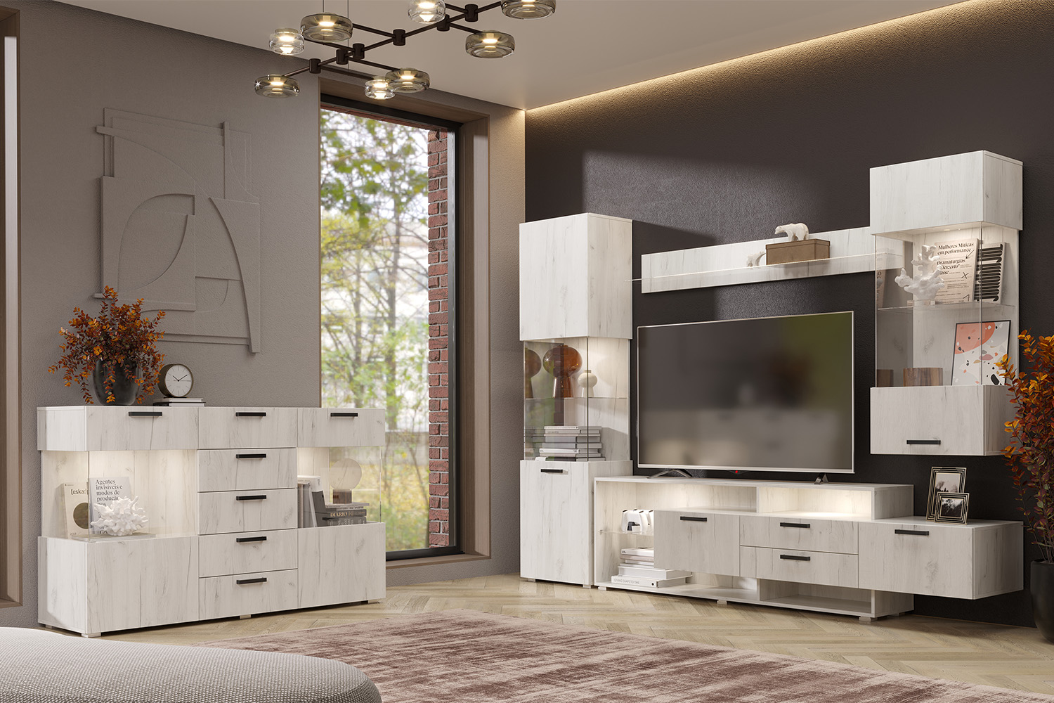 Пенал со стеклом Алтея, Дуб крафт белый