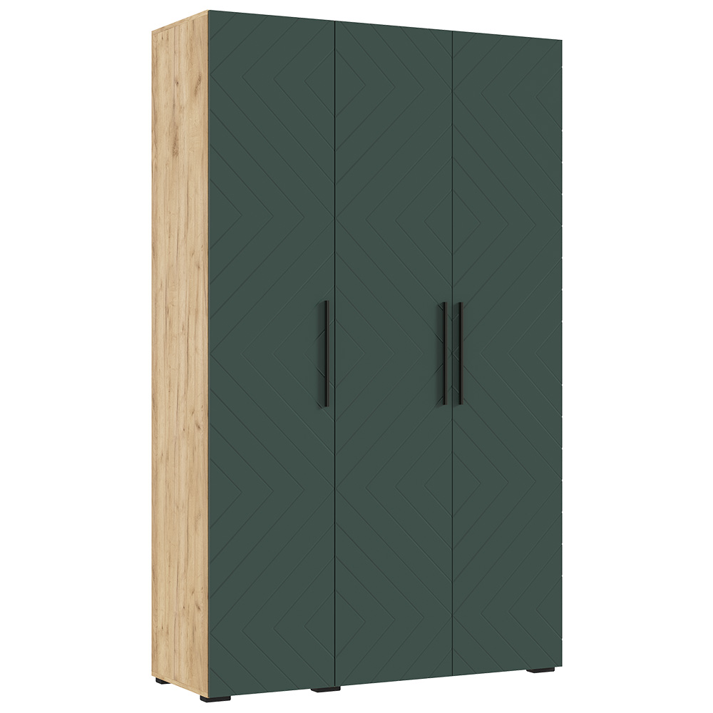 Шкаф трехстворчатый Флэш (1350), Браш Мени Грин, Дуб крафт