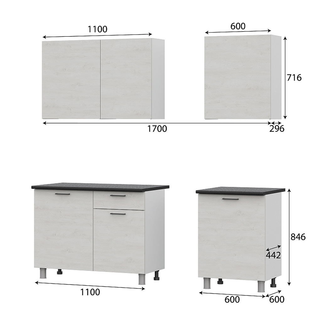 Кухонный гарнитур "Лаванда" Сосна Санторини светлый (со столешницей 26 мм)