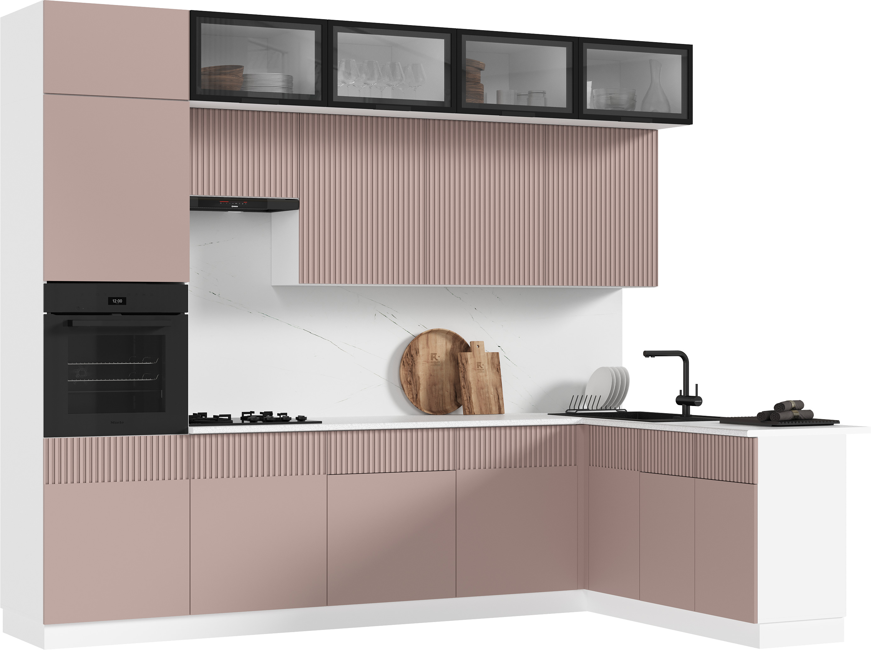 Кухня Оливия NEW 3,0х1,8м, Шарли Pink, Белый