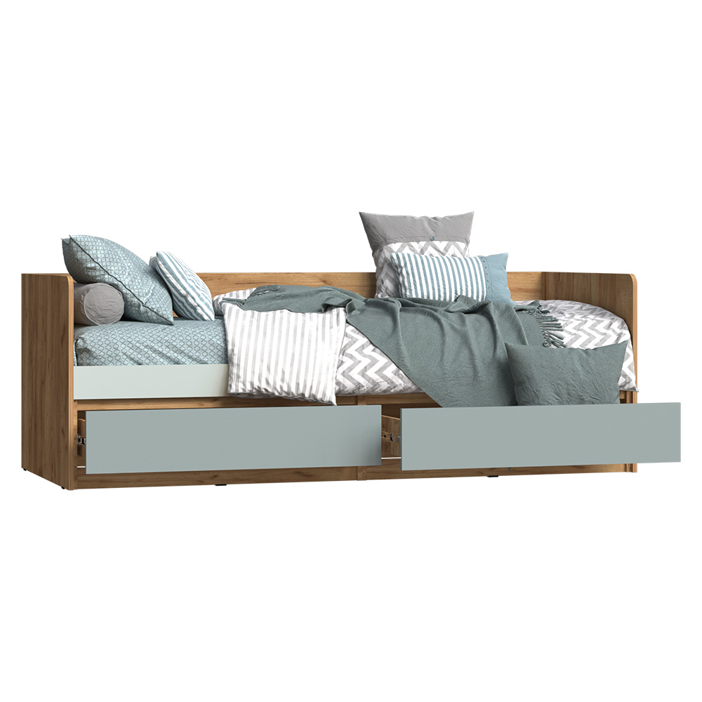 Кровать с ящиками Челси Color, Мята темная, Сумеречный голубой, Дуб крафт Кровать с ящиками Челси Color, Мята темная, Сумеречный голубой, Дуб крафт