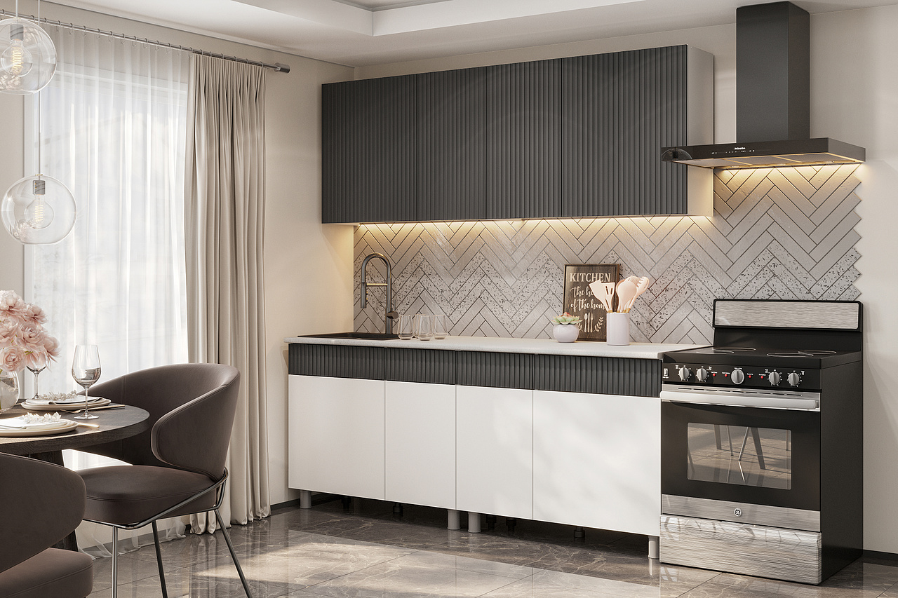 Кухонный гарнитур София 2м, Белый, Бланж, Графит матовый, Гранит белый