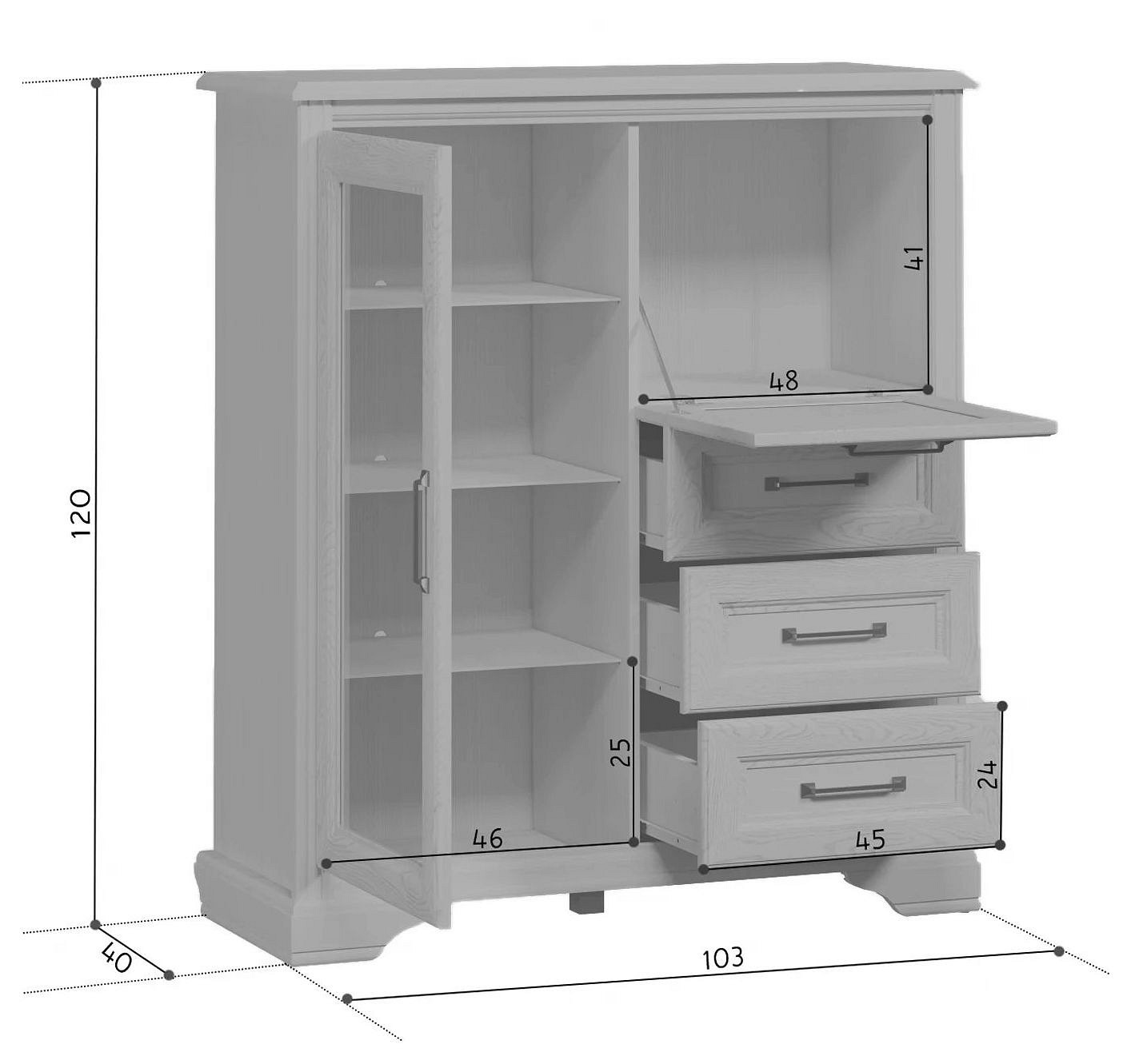 Тумба-витрина Стилиус KOM1W1B3S