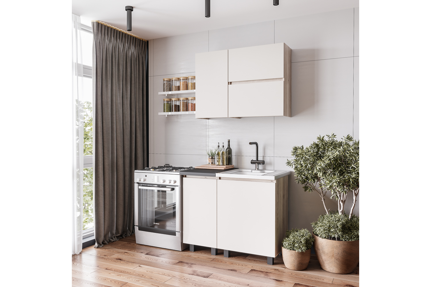 Шкаф навесной Берген Лайт 4в1 0,4м, Дуб смоки, Кашемир