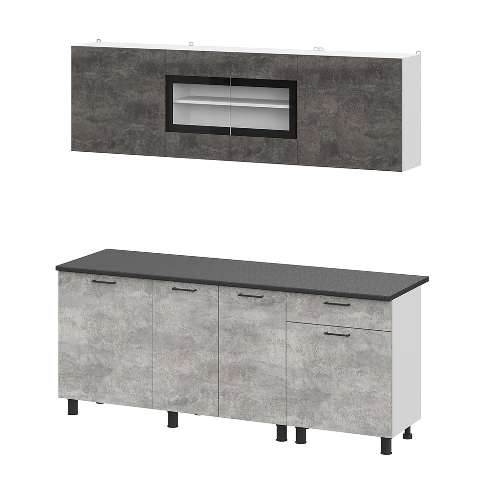 Готовая кухня 2.0 м КГ 9, Цемент темный, Цемент светлый