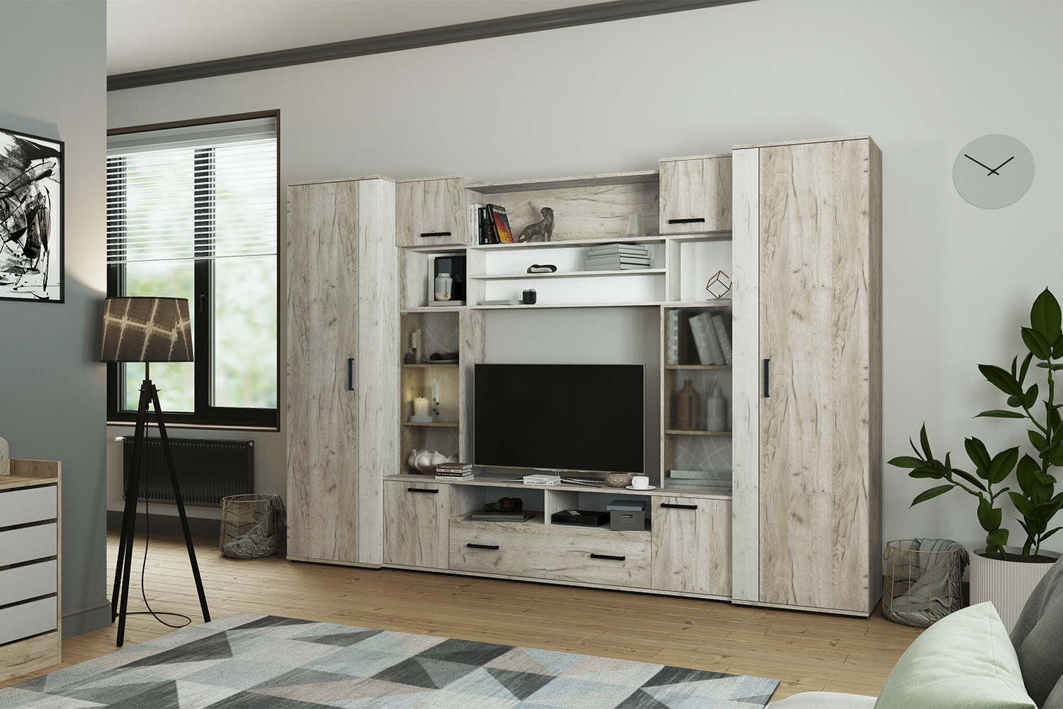 Шкаф бельевой Оскар-18, Дуб крафт серый, Дуб крафт белый