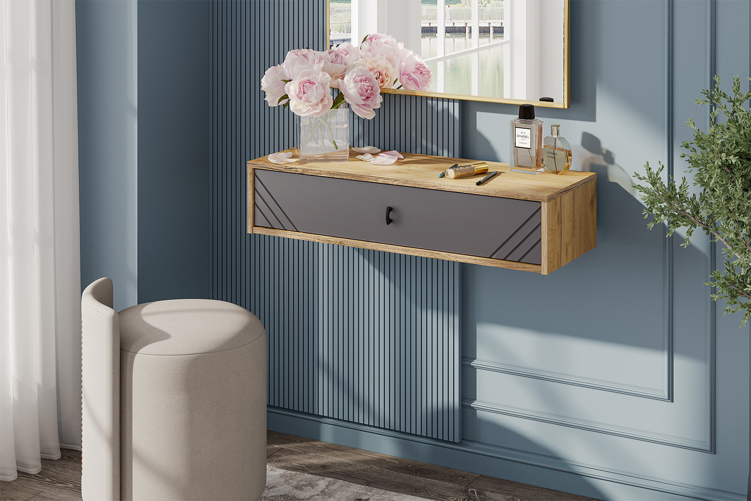 Стол туалетный навесной Байкал, Дуб Золотой, Графит