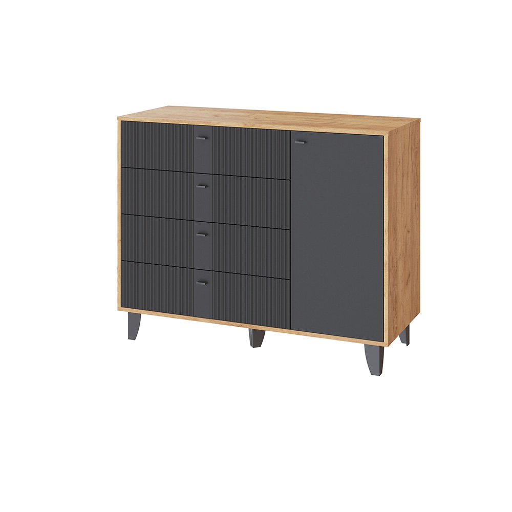 Комод Катрин-13, Дуб крафт золотой, Карбон вулкан