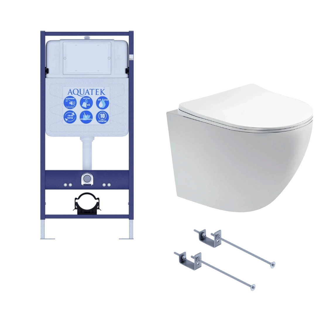 SET AQUATEK ЕВРОПА T-KKI1 (рама AQUATEK Standard INS-0000012(без клавиши)+крепеж KKI-0000001+унитаз ЕВРОПА AQ1900T-00 с тонким сиденьем soft-close