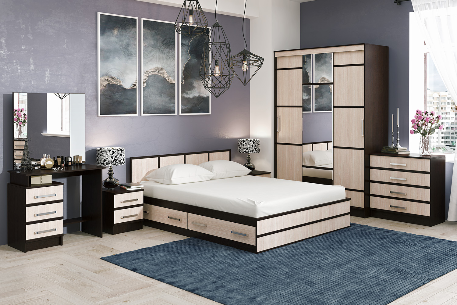 Тумба прикроватная Сакура (1 шт.), Дуб беленый, Венге