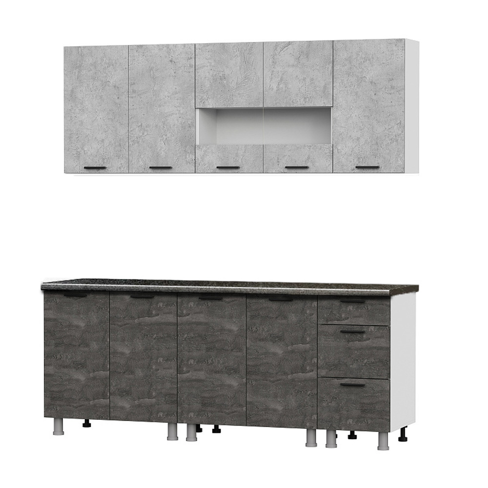 Кухонный гарнитур "Модус" (2,0м) (ЛДСП) (со столешницей 26 мм) Белый/Камень темный/Черный