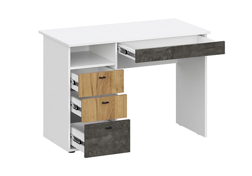 Стол письменный Анри белый текстурный / дуб золотой / железный камень