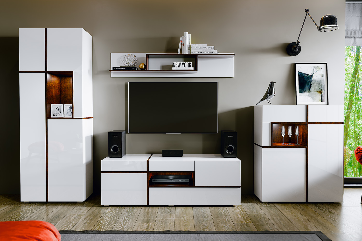 Полка навесная Мадера, Белый, Венге