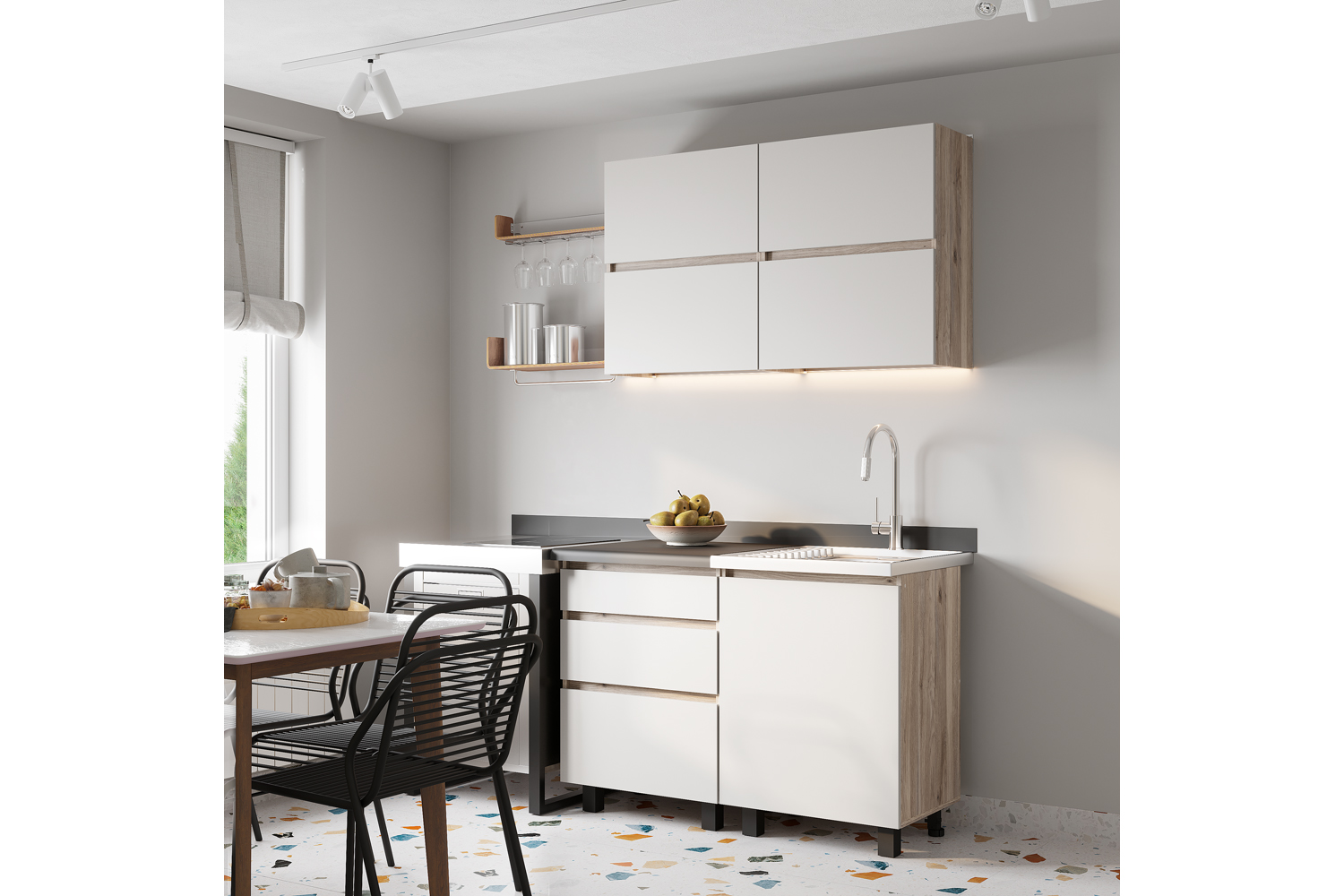 Шкаф со столешницей Берген Лайт 6с3, Дуб смоки, Кашемир