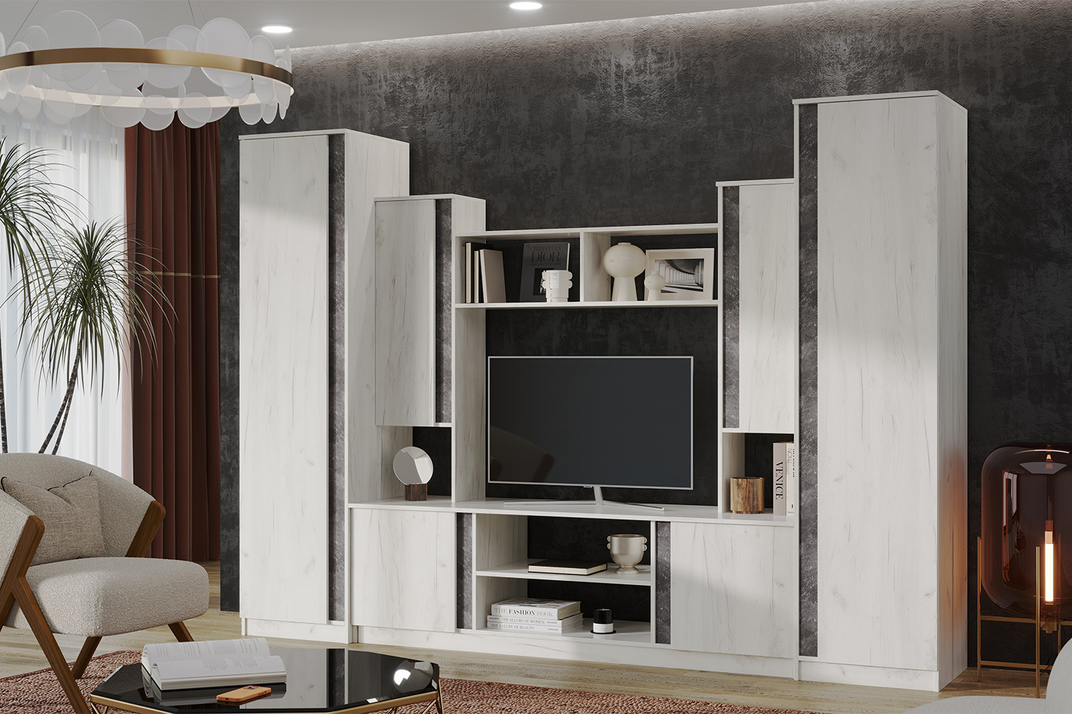 Гостиная Атлантида 5, Бетон темный, Дуб крафт белый Гостиная Атлантида 5, Бетон темный, Дуб крафт белый