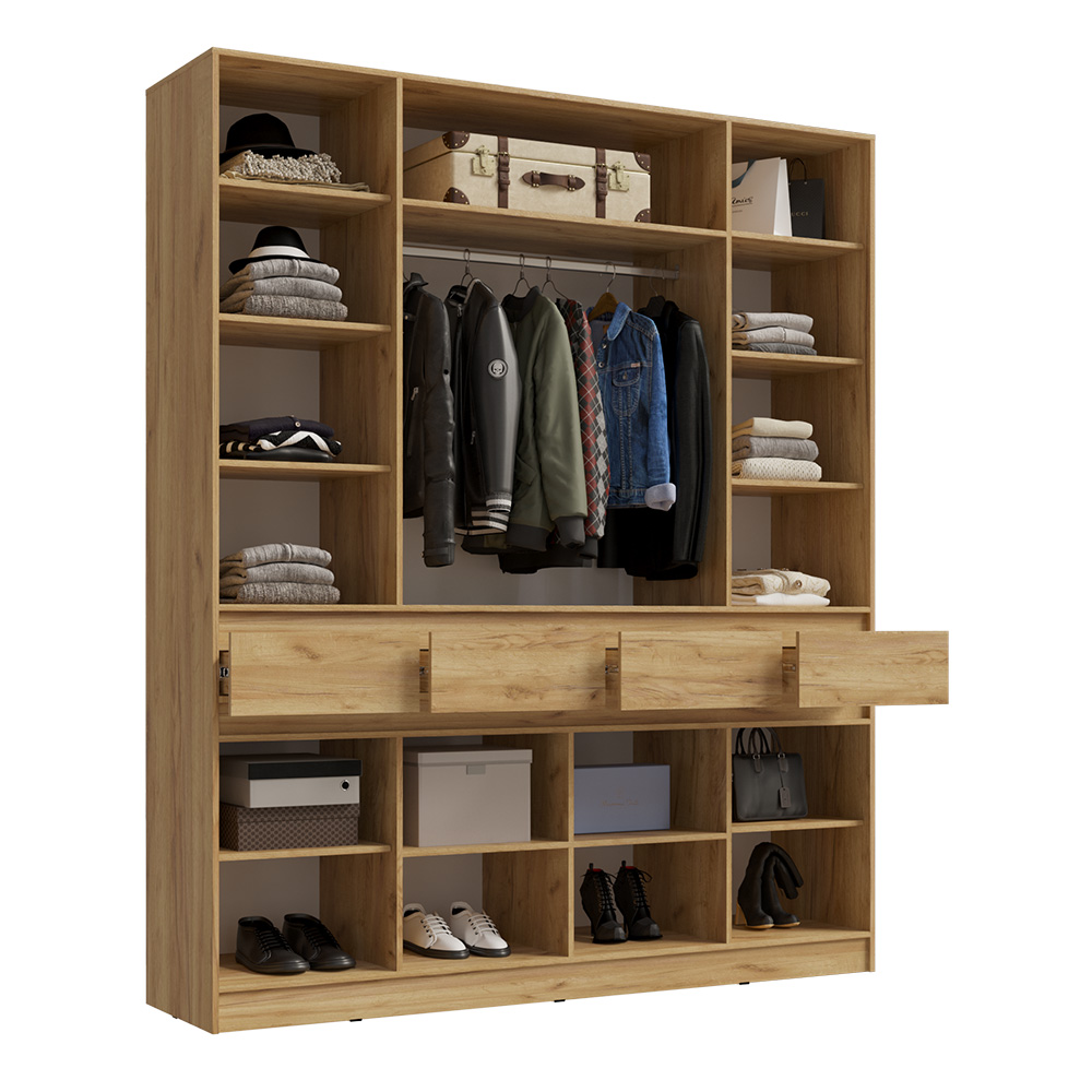 Шкаф четырехстворчатый Роджина, Дуб крафт, Белый глянец