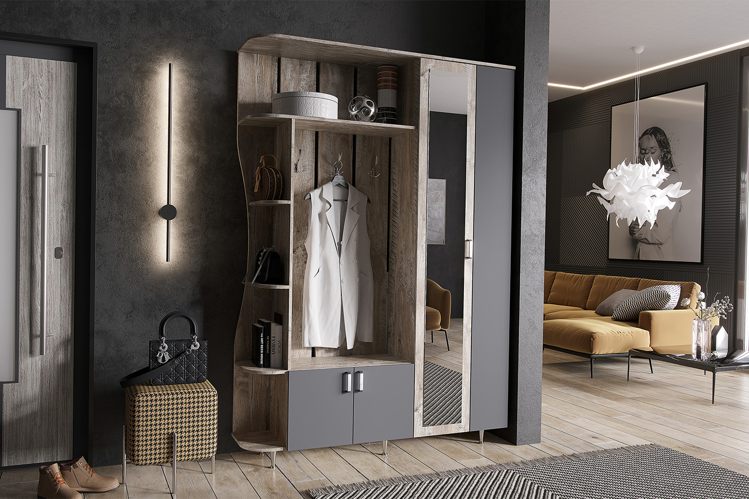 Прихожая Лика №1 1,5м, Дуб юкон, Графит