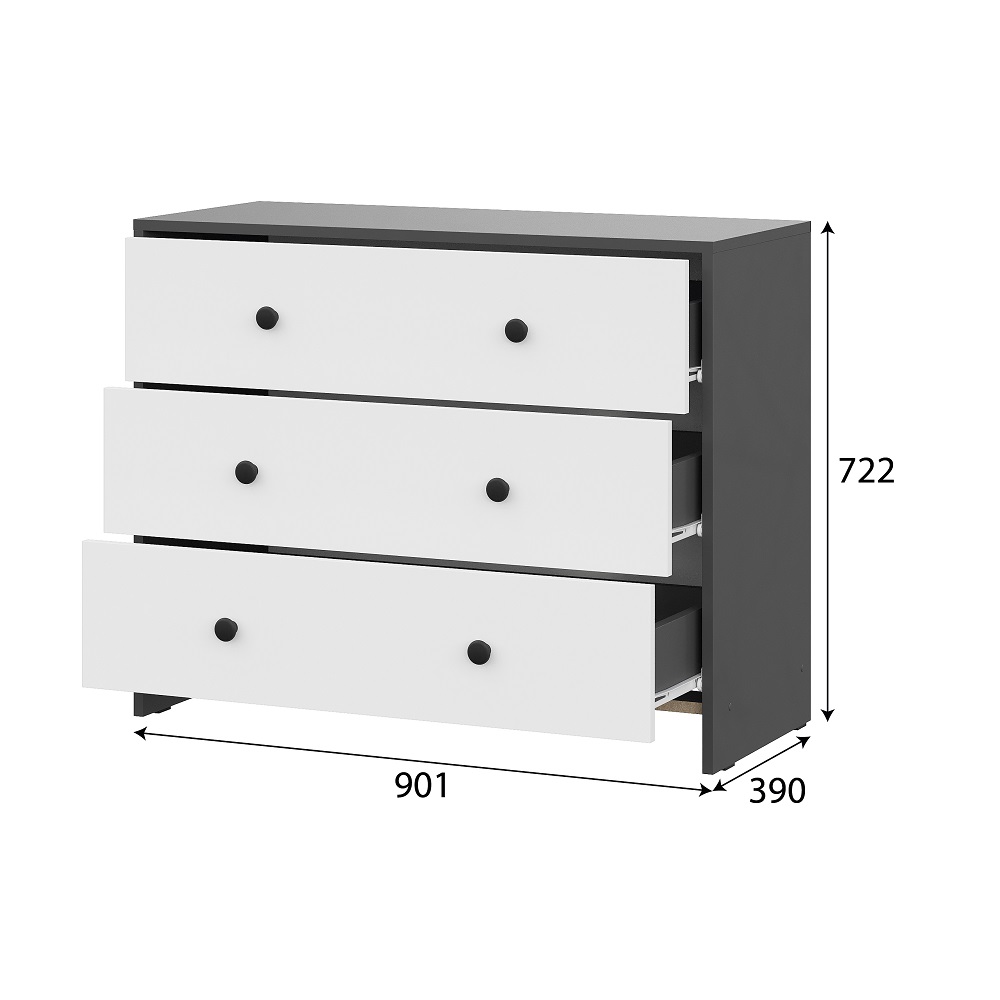 Комод 3 ящика Дольче Графит, Белый