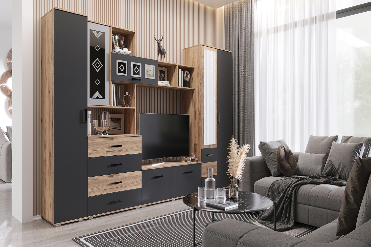 Пенал Белла, Графит, Дуб крафт