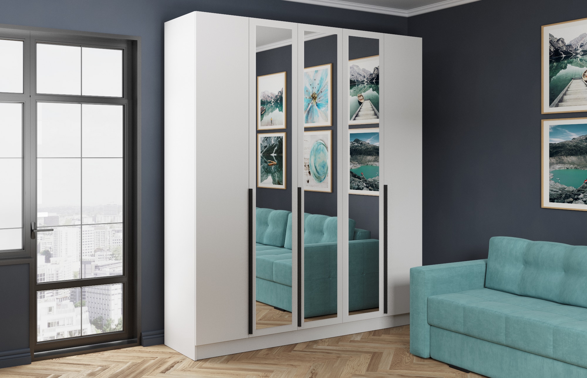 Шкаф Мадрид (2,0) с зеркалом белый