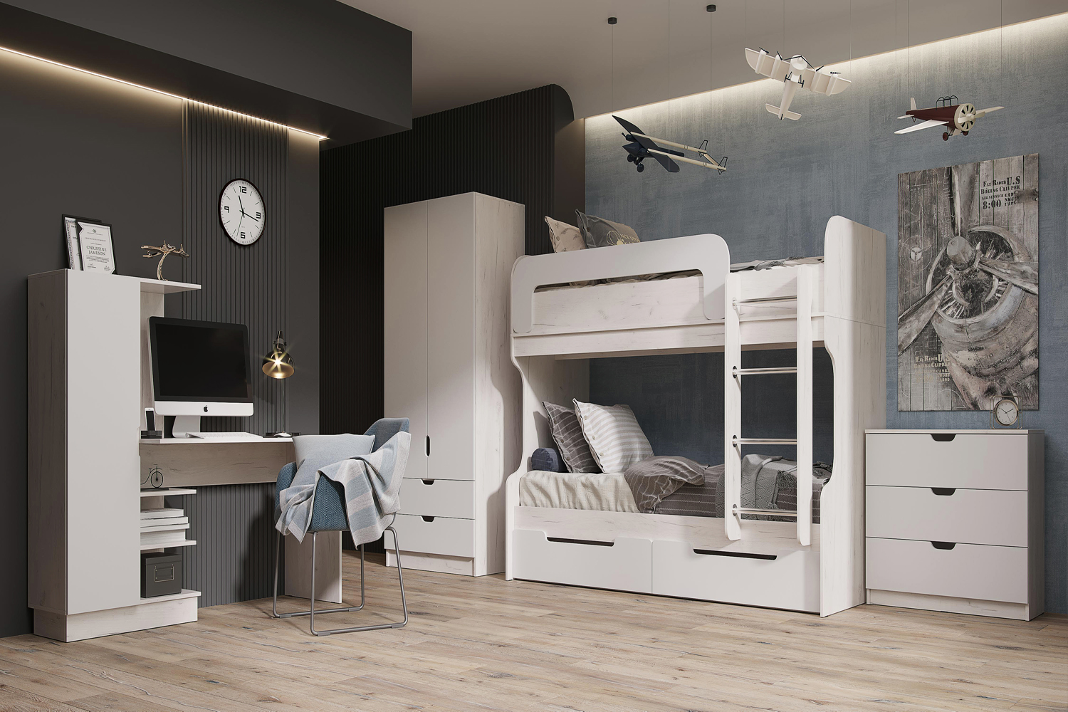 Комод Юниор-4 (800), Шарли Белый, Дуб Крафт Белый