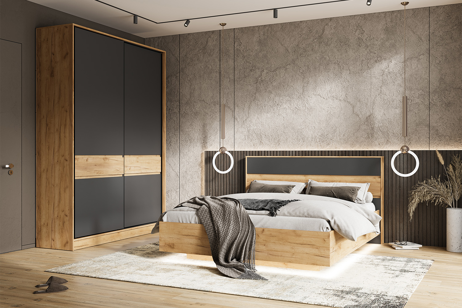 Кровать парящая с подъемным механизмом Роджина 1,6 м, Графит, Дуб крафт Кровать парящая с подъемным механизмом Роджина 1,6 м, Графит, Дуб крафт