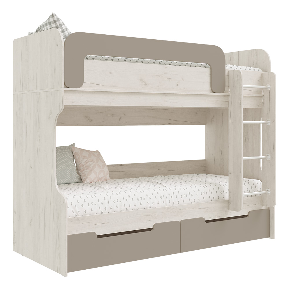 Кровать двухъярусная Юниор-4, Шарли Мокко, Дуб Крафт Белый