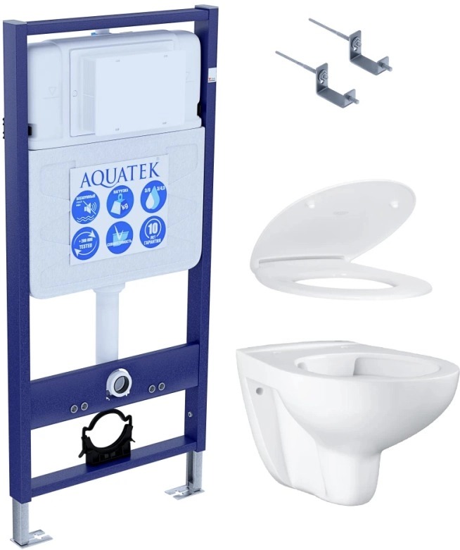 SET Комплект 4 в 1 (Aquatek рама Standart INS-0000012 с крепежом KKI-0000002 + Grohe Bau Ceramic унитаз 39427000 с сиденьем (с микролифтом) 39493000)