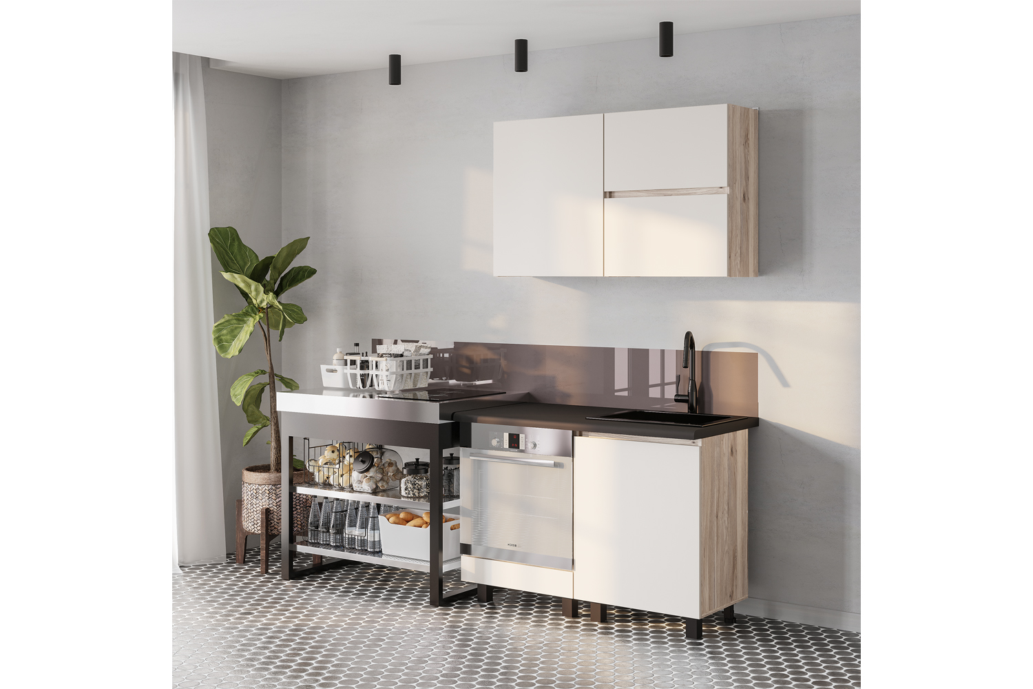 Шкаф навесной Берген Лайт 6в2 0,6м, Дуб смоки, Кашемир