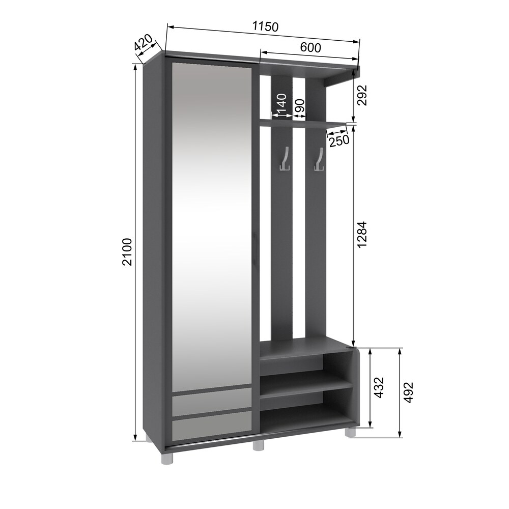 Прихожая Ларго-2, Графит серый